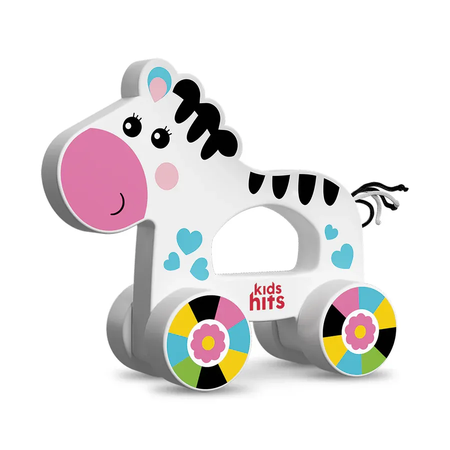 Wooden Zebra on Wheels