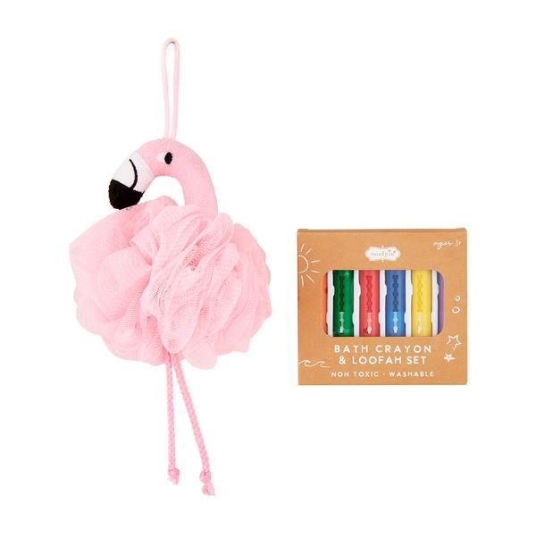 Bath Flamingo Loofa and Crayon Set