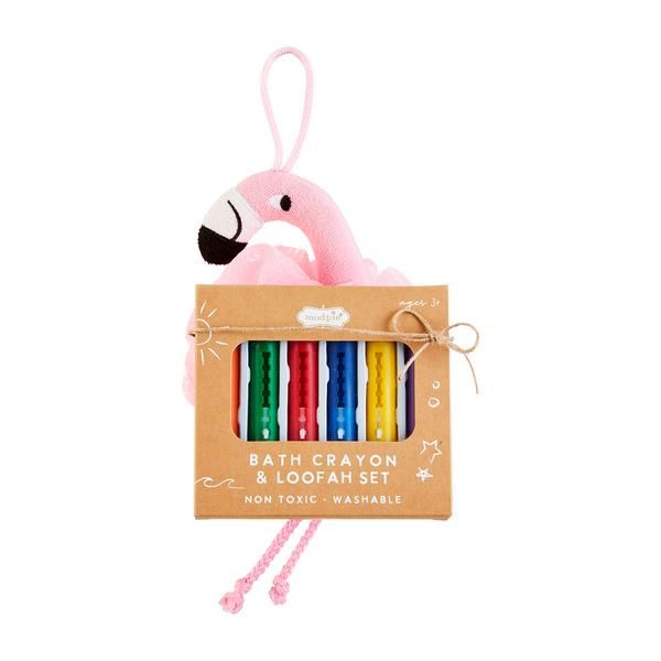 Bath Flamingo Loofa and Crayon Set