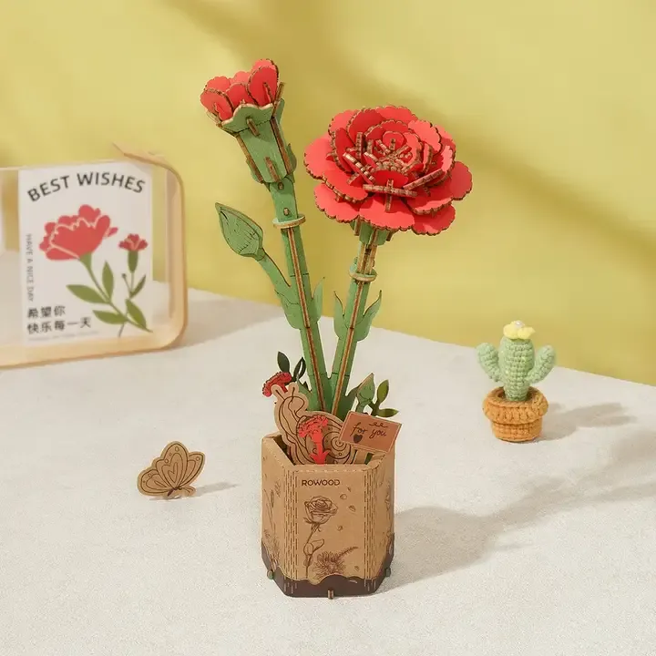 DIY Wooden Flower Red Carnation