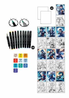 Coloring Set Manga Warrior Heroes &amp; Markers