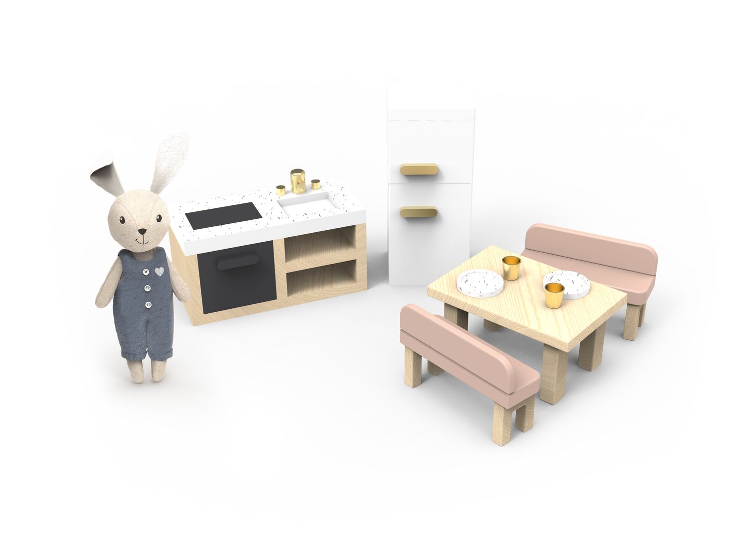 Doll House Kitchen Set with 4 Chairs