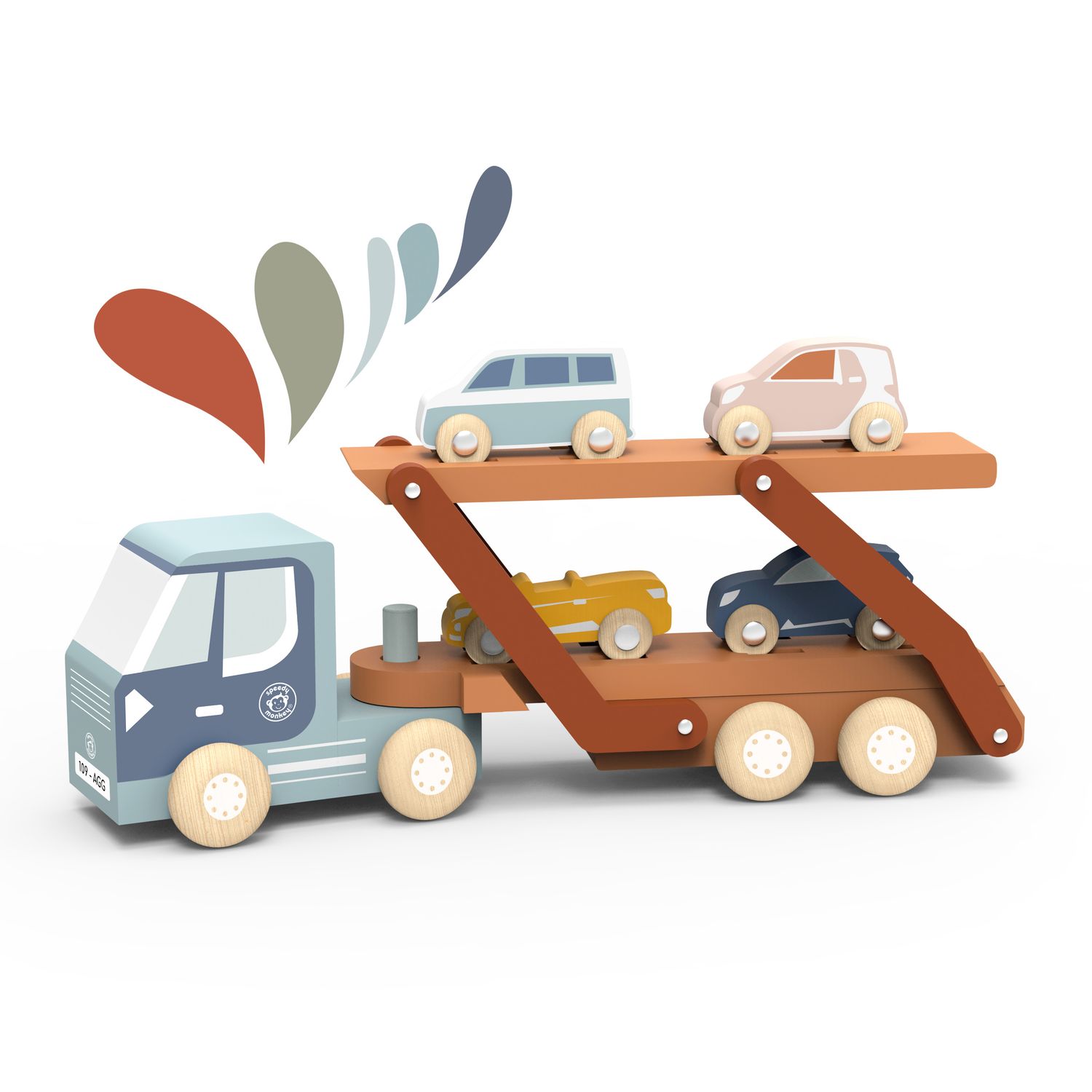 Wooden Car Carrier Truck with 4 Cars