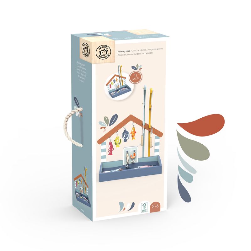 Wooden Fishing Club w Hooks &amp; Rods