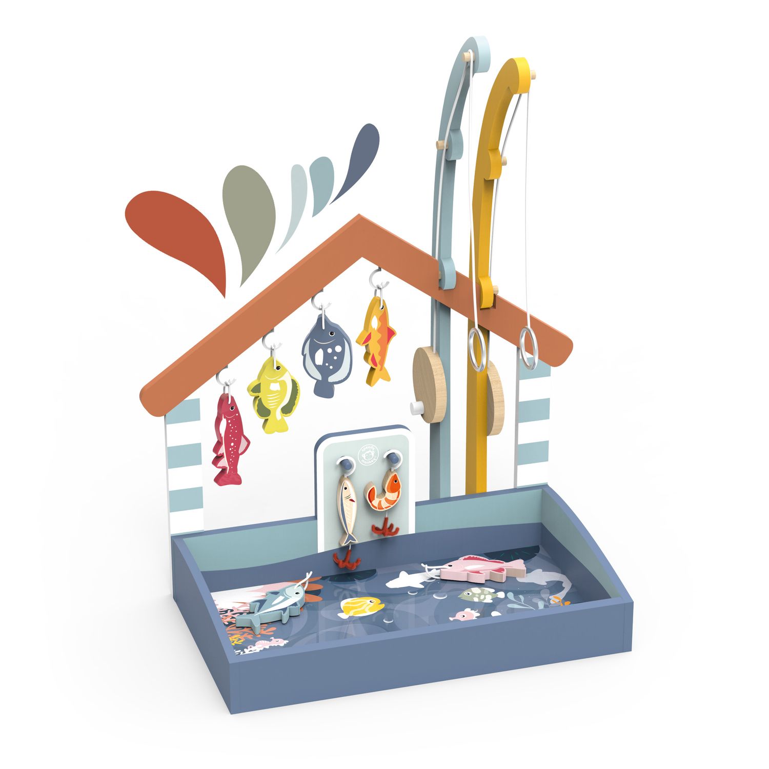 Wooden Fishing Club w Hooks &amp; Rods