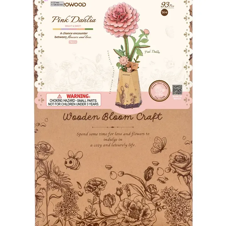 DIY Wooden Flower Pink Dahlia