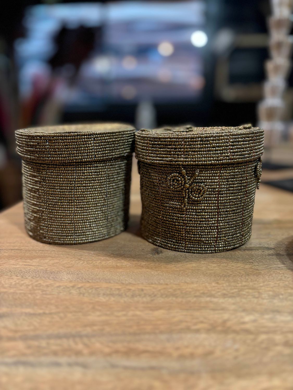 Lot de 2 boîtes en perle brune