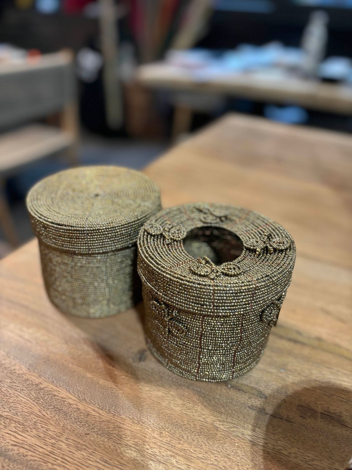 Lot de 2 boîtes en perle brune