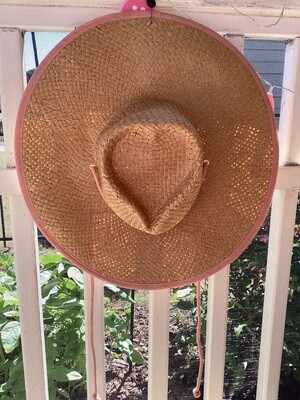 Tan Hat with Pink Trim and Chin Straps