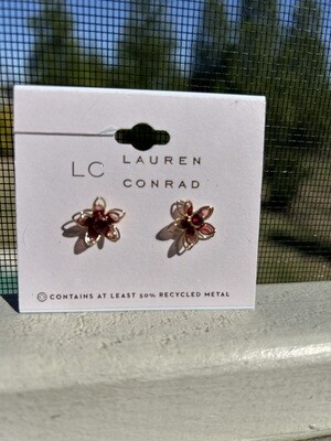 Lauren Conrad Gold Tone Red and Pink Crystal Earrings