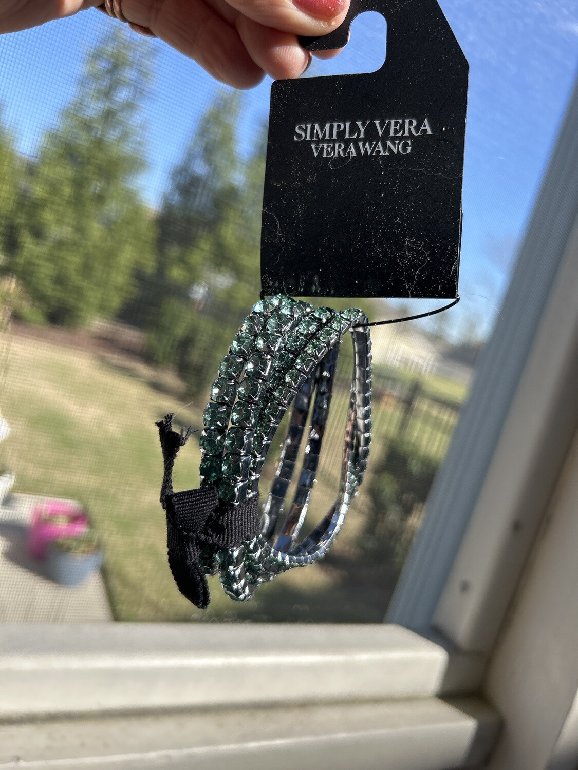 Vera Wang Silver Tone Green Crystal Stretch Bracelet Set