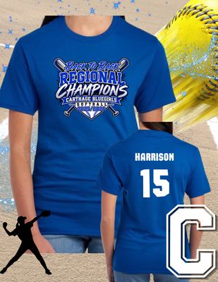 CMS Bluegirl Baseball Regional B2B Champion Shirts: PRE ORDER