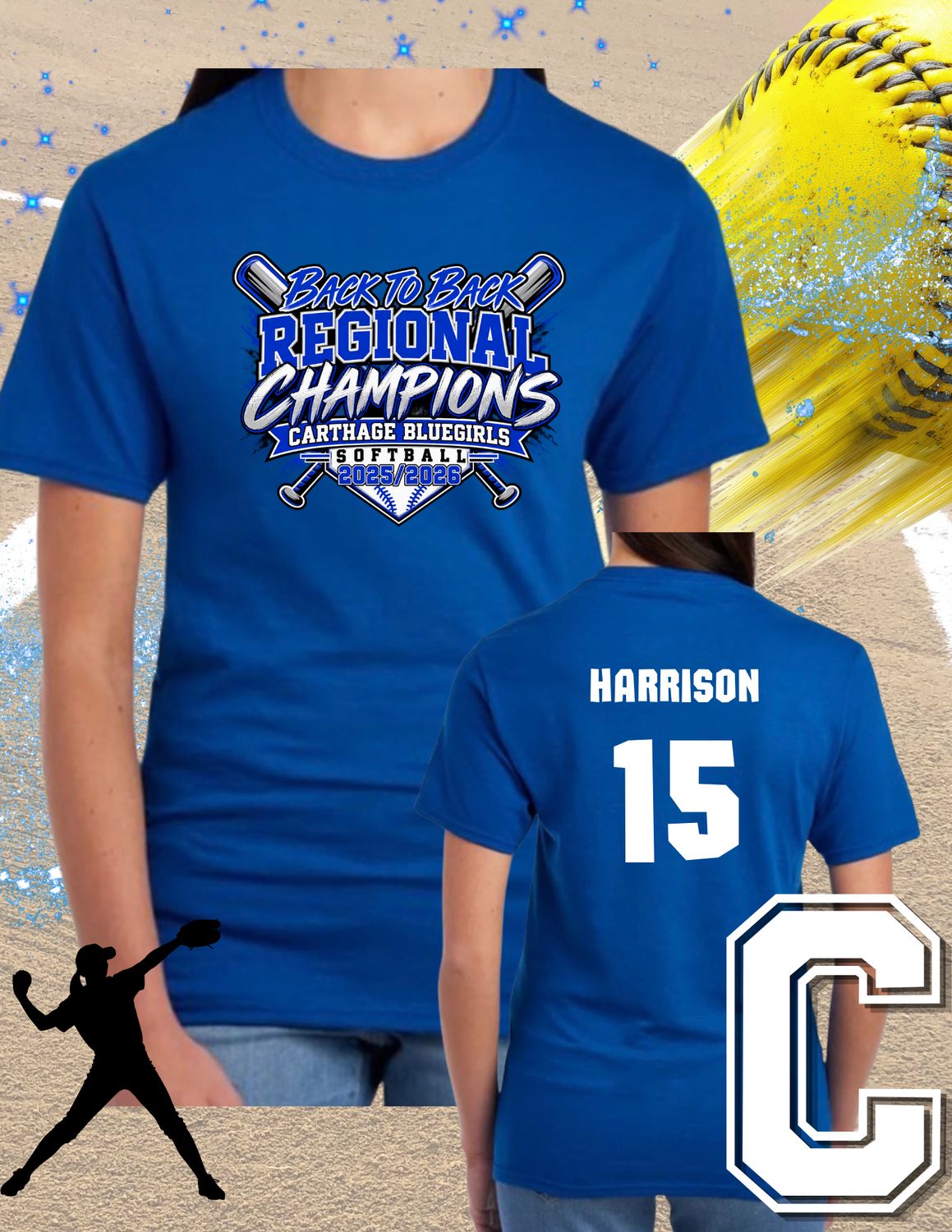 CMS Bluegirl Baseball Regional B2B Champion Shirts: PRE ORDER