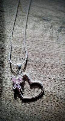 Amethyst and Pink Topaz Butterfly Heart Pendant