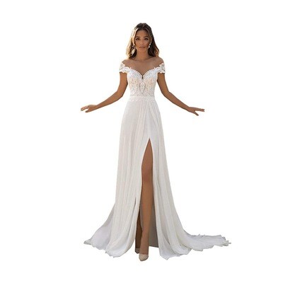 Women&#39;s Wedding Dress Sexy Side Slit Lace Applique New Year Dress Beach Wedding Dress Plus Size Wedding Dress