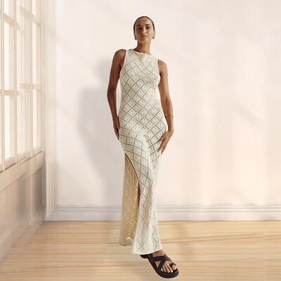 2024 Summer New European And American Cross-border Sexy Perspective Crochet Hollow Knitted Dress Women&#39;s Dress Women&#39;s Wholesale