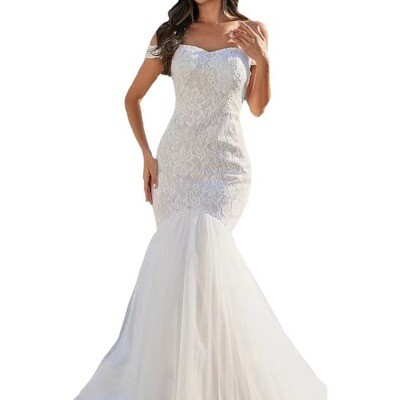 New Amazon Mermaid Wedding Dress Slim Off-shoulder Long Lace Lace-up Fishtail Wedding Dress