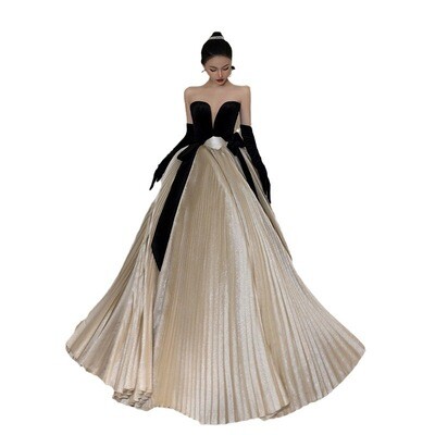 Foreign Trade European And American Hepburn Style Pleated Pettiskirt Bride Toast Dress Banquet Evening Dress Stage Performance Dress Supply Female