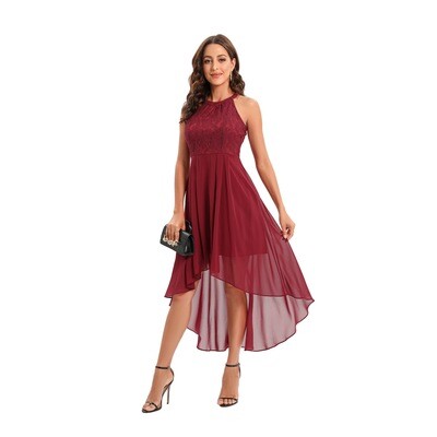 2024 New Amazon AliExpress New Hanging Neck Lace Chiffon Large Swing Dress Dovetail Dress