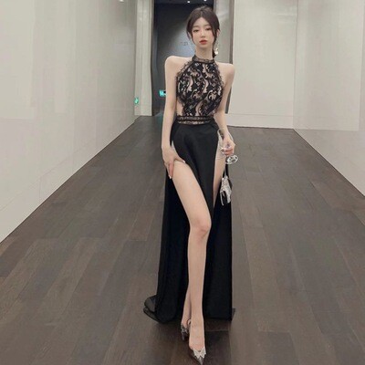 0006 Europe, America And Southeast Asia Foreign Trade Wholesale 2024 Sexy Backless Perspective Lace High Split Long Dress