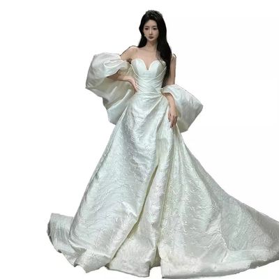 High-end Jacquard Tube Top Wedding Dress 2024 Elegant Temperament Hotel Indoor Bride Wedding Main Wedding Satin Drag