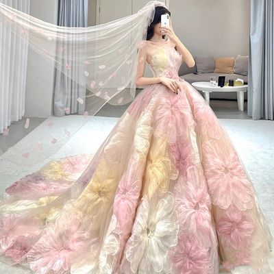 Wedding Dress 2024 New Floral Tail Bridal Wedding Performance Art Exam Tube Top High-end Light Luxury Travel Shooting Dress For Women