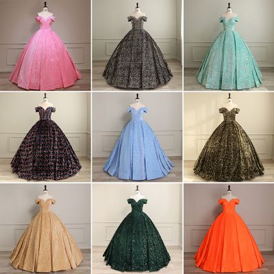 European And American Foreign Trade Bride Wedding Dress Women&#39;s 2023 Color Changing Sequins Prom Costume Shoulder Tutu Dress For Adults