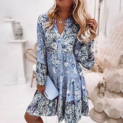 2024 Cross-border Spring And Summer New Women&#39;s Printed Stitching Skirt Hot Selling Layered Mini Dress In Stock Real Shot