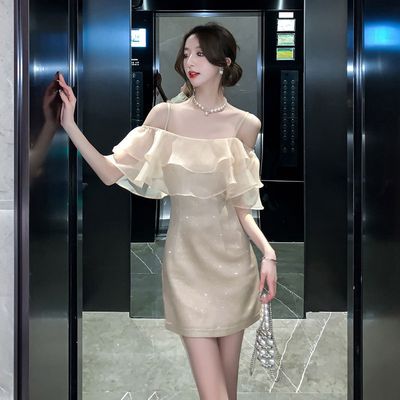 High-grade Little Dress Dress 2024 New Summer High-grade Goddess Fan Chun Desire Wind Ruffled One-character Slip Dress