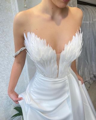 European And American Evening Dress Amazon Cross-border Strapless Feather Tail Dress Sexy Birthday Party Dress For Women