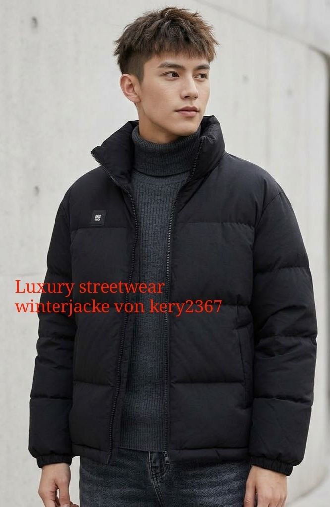 Luxurystreetwear-Moderne Puffer-Winterjacke „kery2367“ – Schwarz