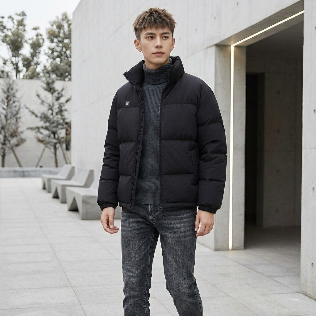Luxurystreetwear-Moderne Puffer-Winterjacke „kery2367“ – Schwarz