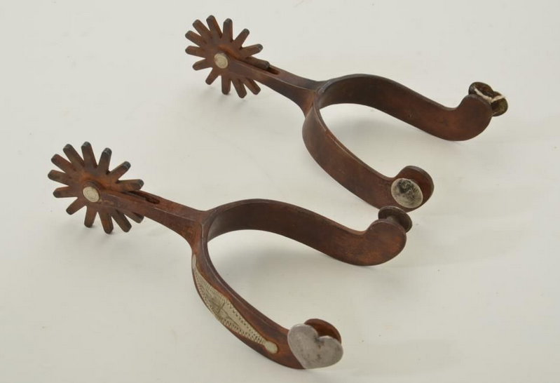 Crockett Marked Spurs with Silver Overlay