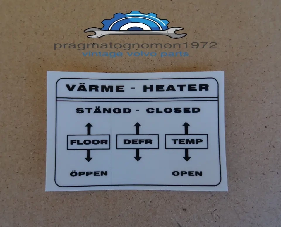 VOLVO P1800 HEATER CONTROL DECAL STICKER TRANSPARENT CLEAR NEW