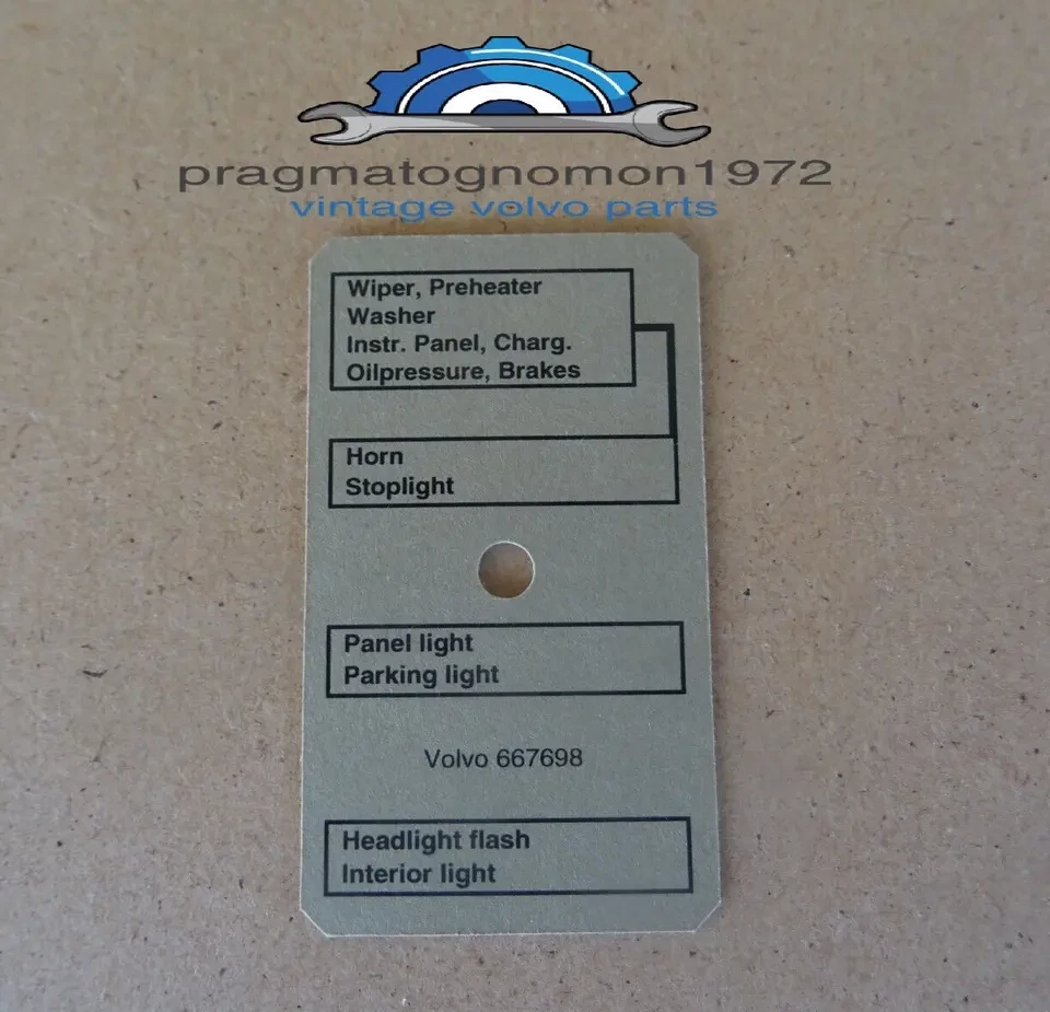 VOLVO AMAZON 121 122 B18 B20 DECAL INSIDE FUSE BOX