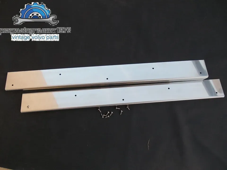 VOLVO P1800 DOOR SILL PLATES STAINLESS STEEL MIRROR FINISH 5 HOLE PATTERN