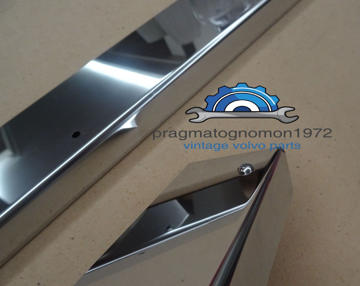 VOLVO P1800 DOOR SILL PLATES WITH INSTALLATION SCREWS STAINLESS STEEL MIRROR FINISH 5 HOLE PATTERN
