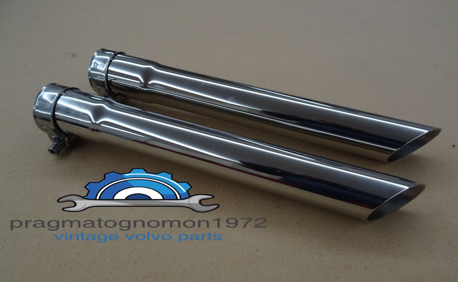 VOLVO 667967 P1800 EXHAUST PIPE SET STRAIGHT STAINLESS STEEL MIRROR FINISH