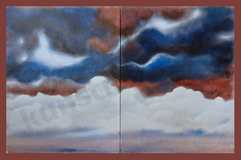 Originalarbeit "Heavy Clouds Building", Acryl, 2 Tafeln mit je x 30 x 40 cm