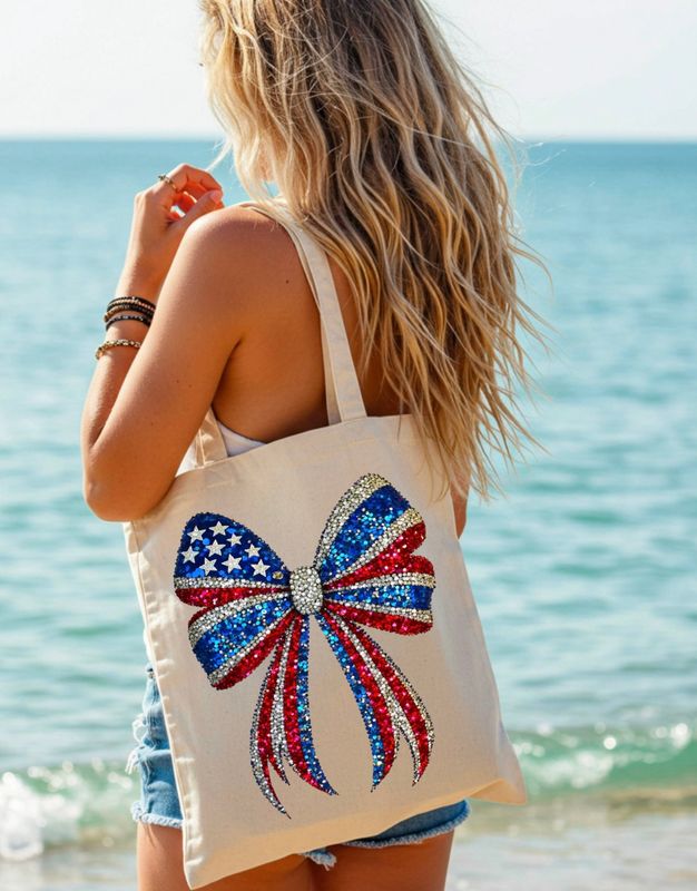RED WHITE BLUE BOW TOTE