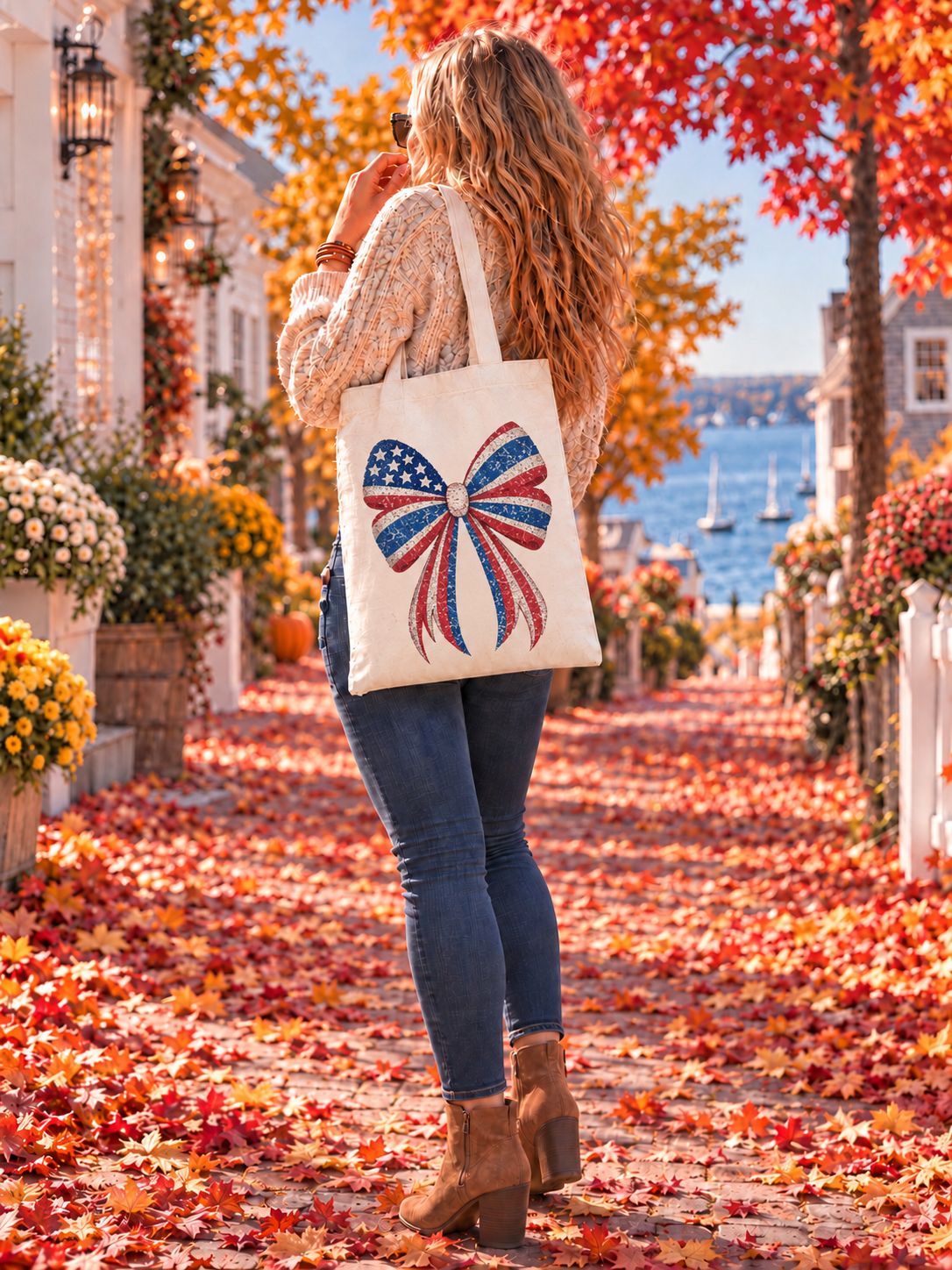 RED WHITE BLUE BOW TOTE