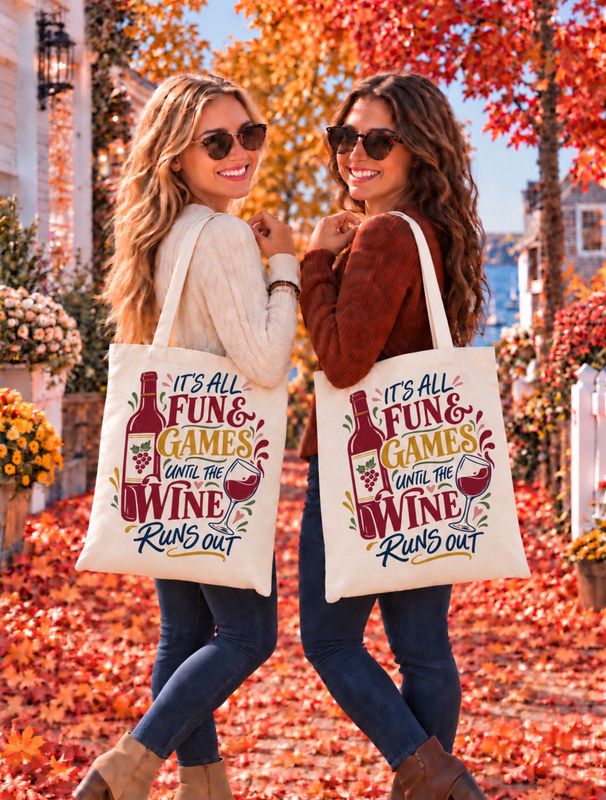 IT’S ALL FUN &amp; GAMES UNTIL THE WINE RUNS OUT TOTE