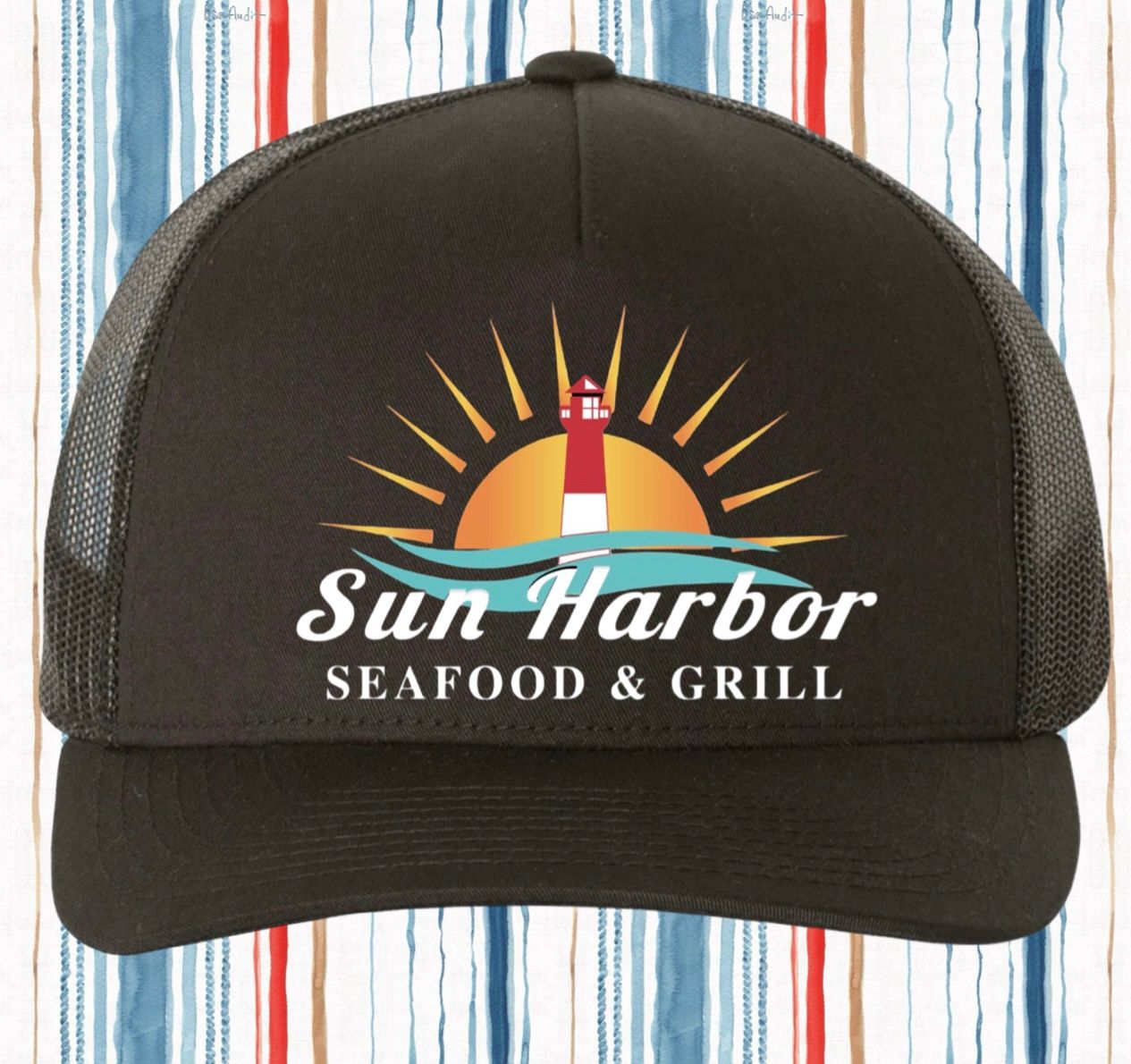 SUN HARBOR EMBROIDERED TRUCKER HAT / BLACK