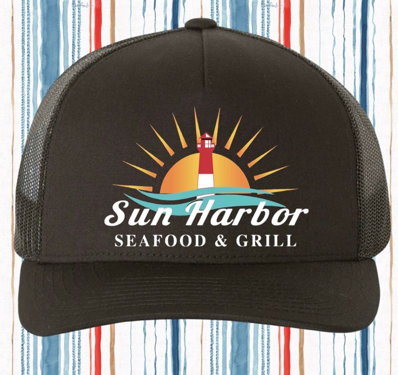 SUN HARBOR EMBROIDERED RETRO TRUCKER HAT / BLACK
