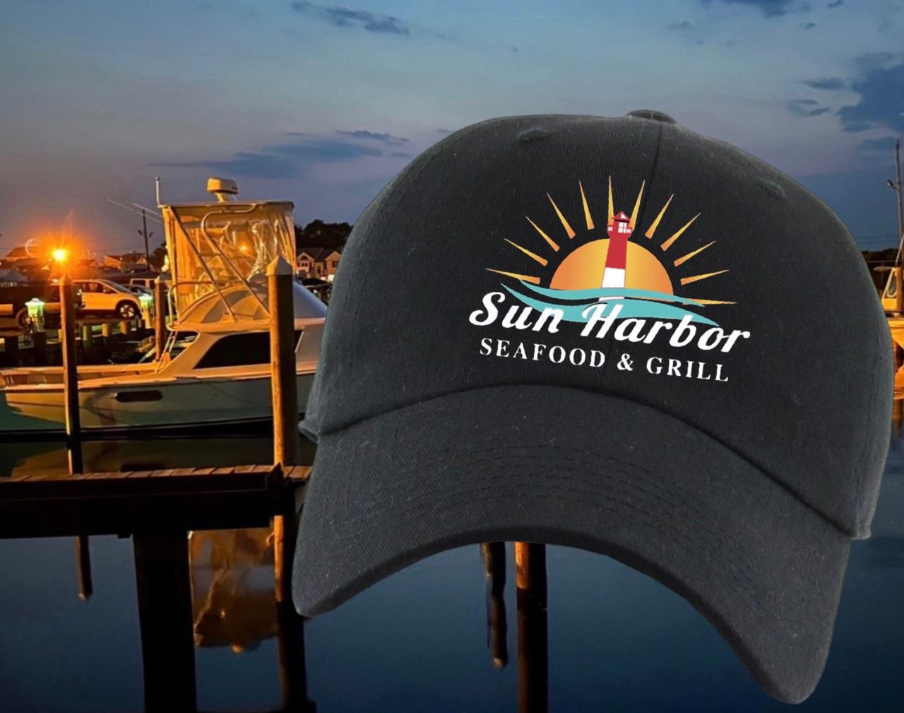 SUN HARBOR EMBROIDERED BLACK DAD HAT