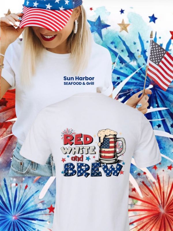SUN HARBOR RED WHITE AND BREW T-SHIRT WHITE