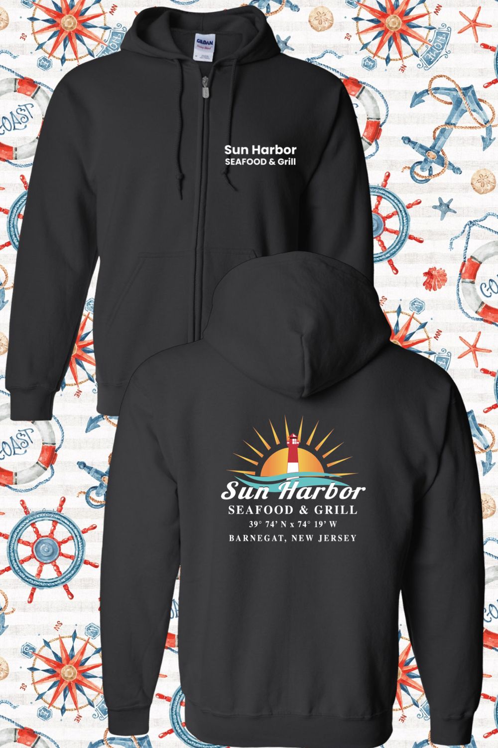SUN HARBOR “ZIP UP” SWEATSHIRT / BLACK