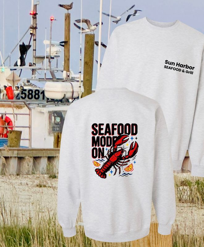 SUN HARBOR   SEAFOOD MODE CREW NECK SWEATSHIRT / ASH