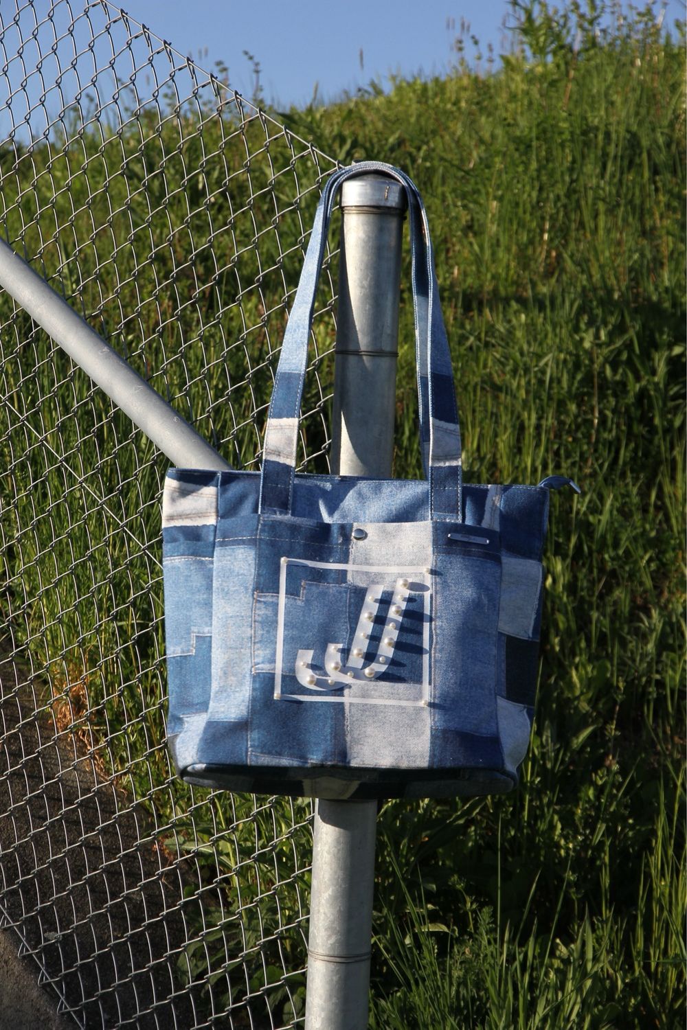 1 of 1 Printed Denim Bag Blue