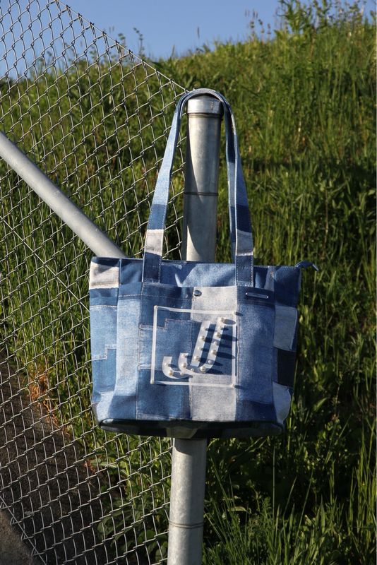 1 of 1 Printed Denim Bag Blue